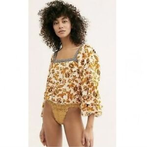 Free People | Intimately Blooming Borders Bodysuit Lace Medium Yellow Orange